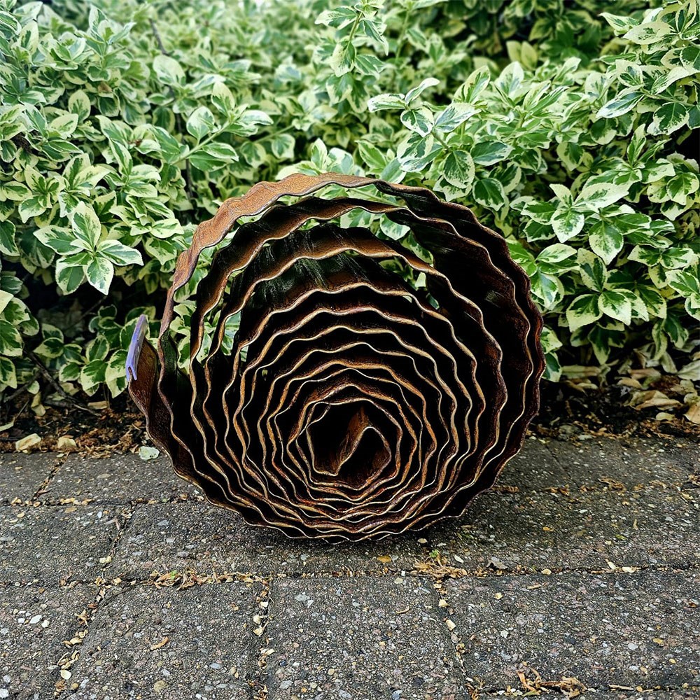 5m Corten Steel Lawn Edging Rolls - Corrugated - 15cm