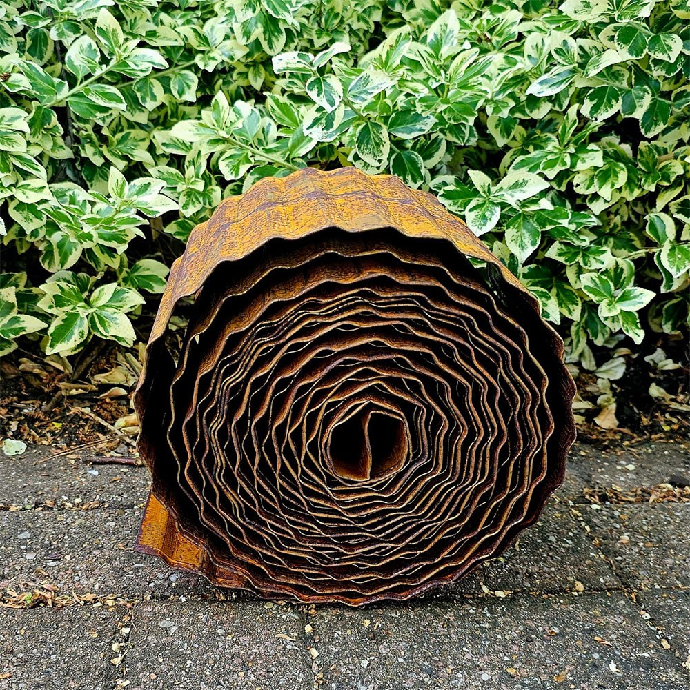 10m Corten Steel Lawn Edging Rolls - Corrugated - 16cm