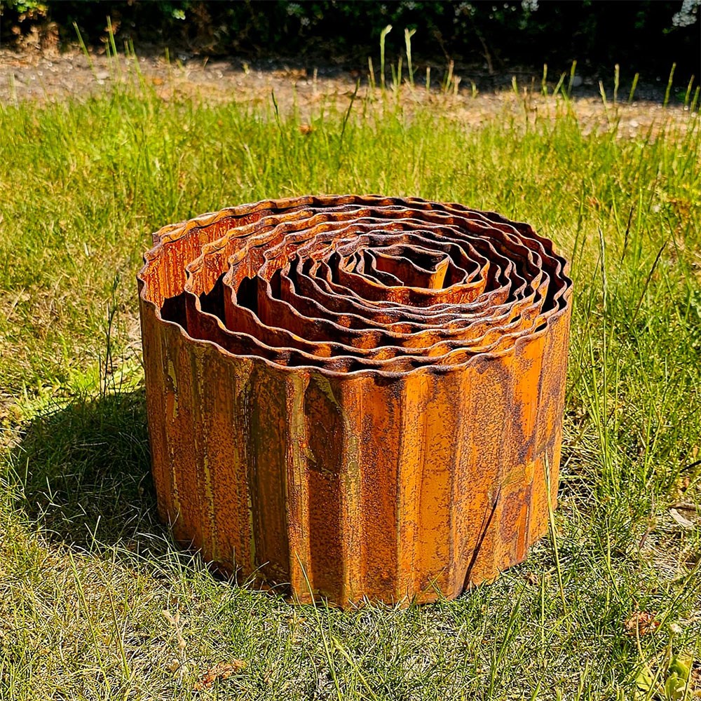 10m Corten Steel Lawn Edging Rolls - Corrugated - 16cm