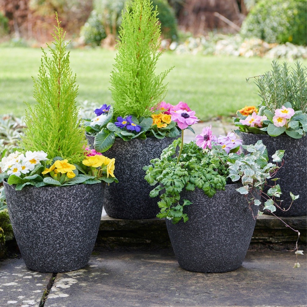Granite Effect Round Planters