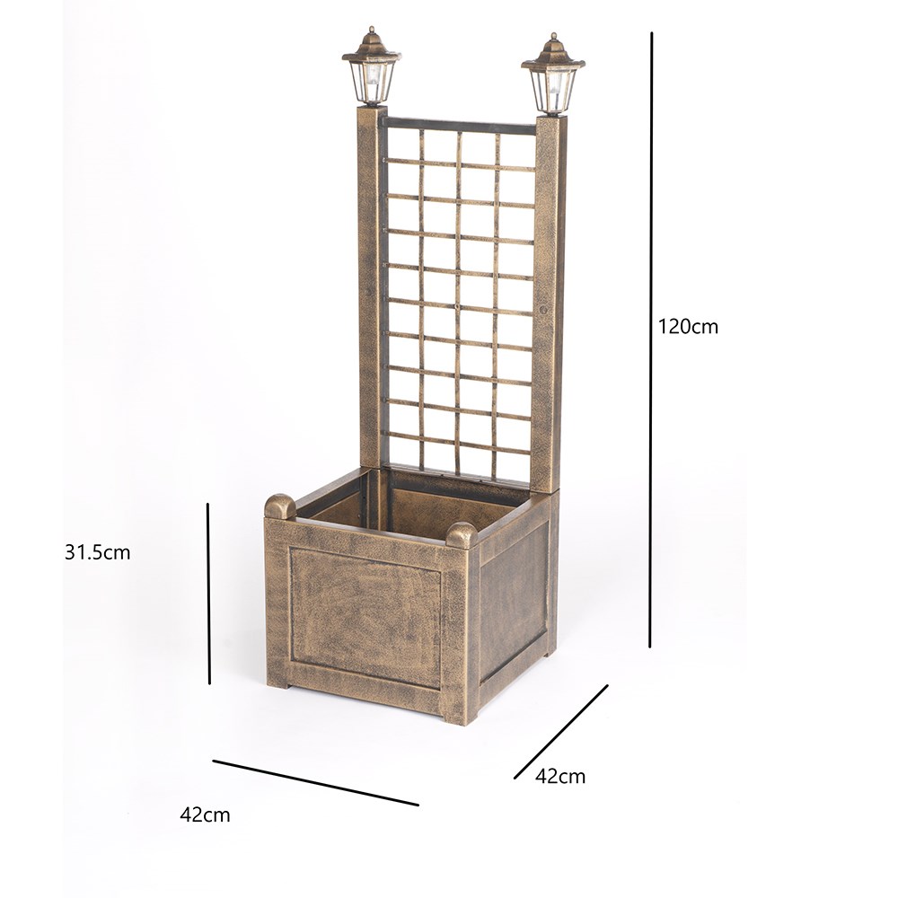 Antique Bronze Effect Trellis Planter With Solar Lanterns