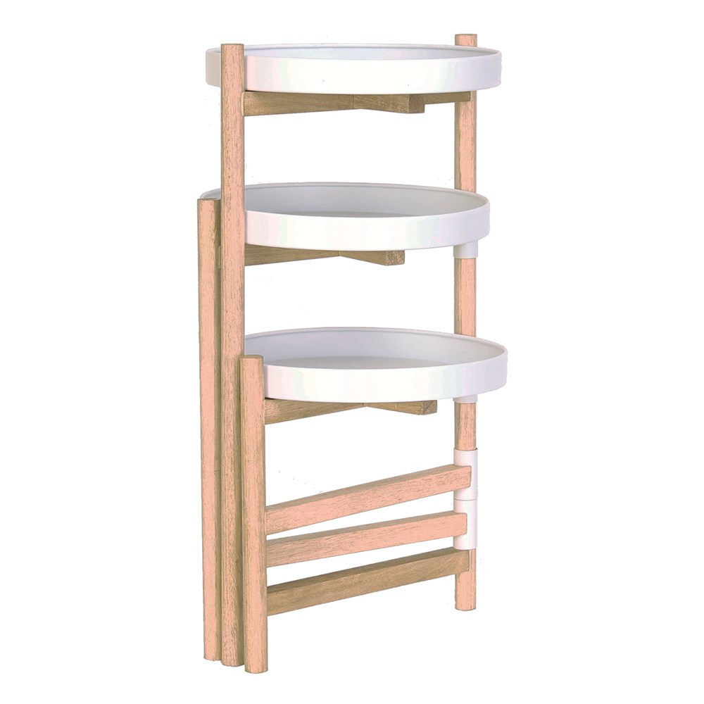 Wooden 3-Tier Folding Plant Stand With White Trays