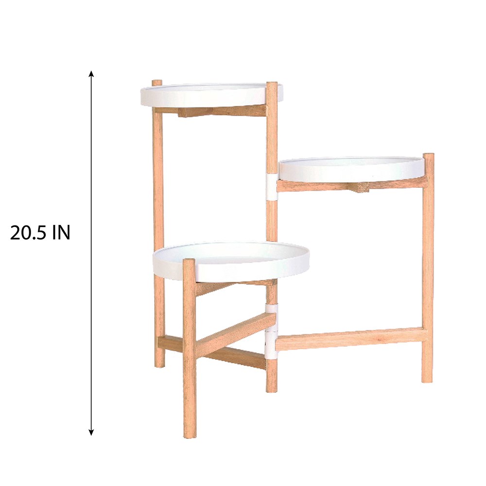 Wooden 3-Tier Folding Plant Stand With White Trays