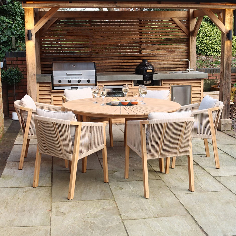 Roma Six Seater Round Dining Set With Deluxe Rope Chairs