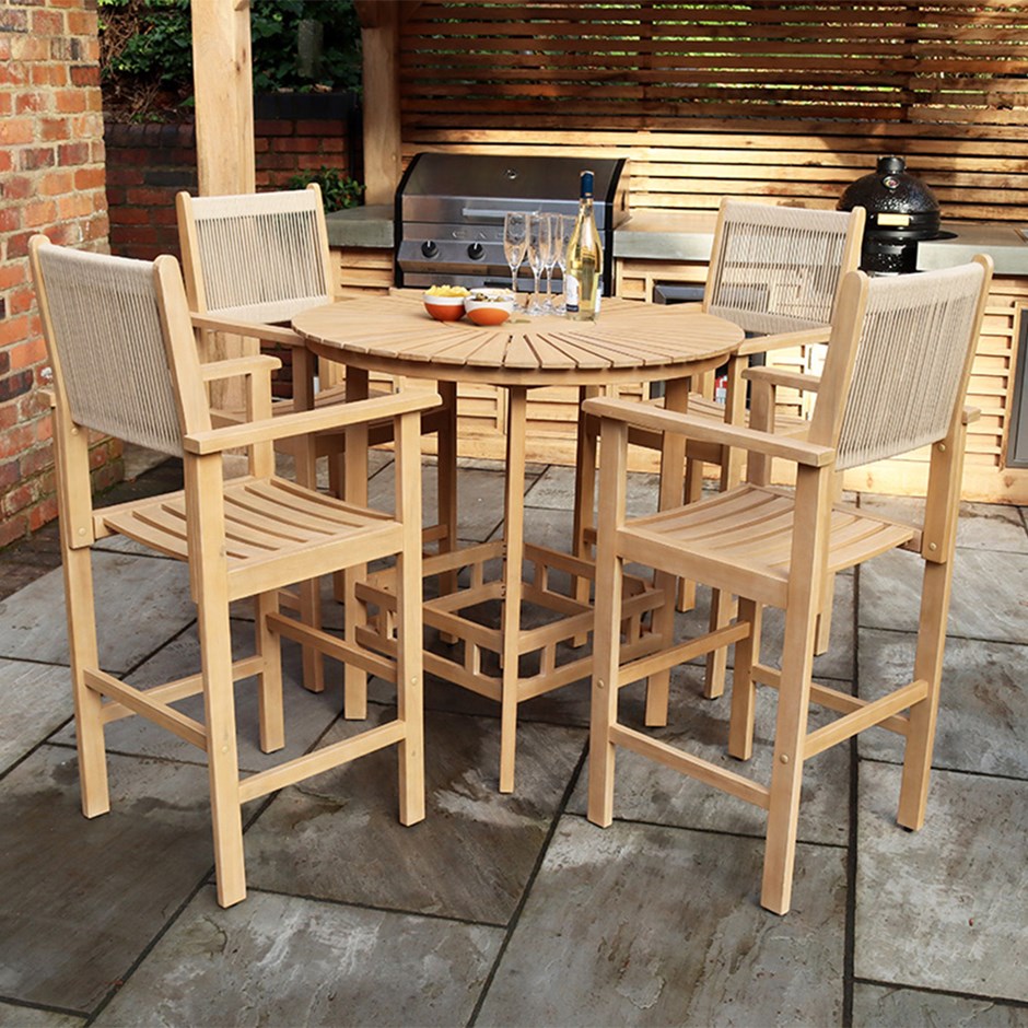 Roma Four Seater Round Bar Set With High Chairs