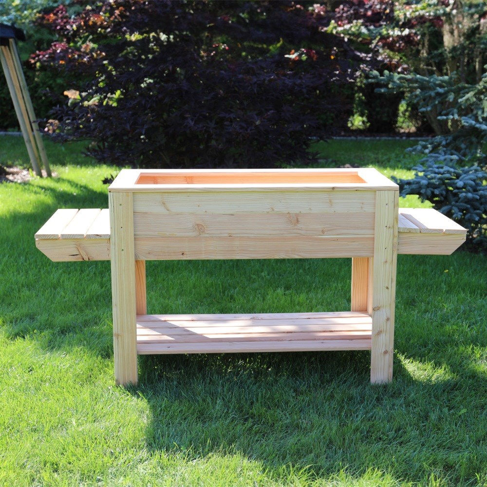 Ron Larch Wooden Planter With Side Shelves