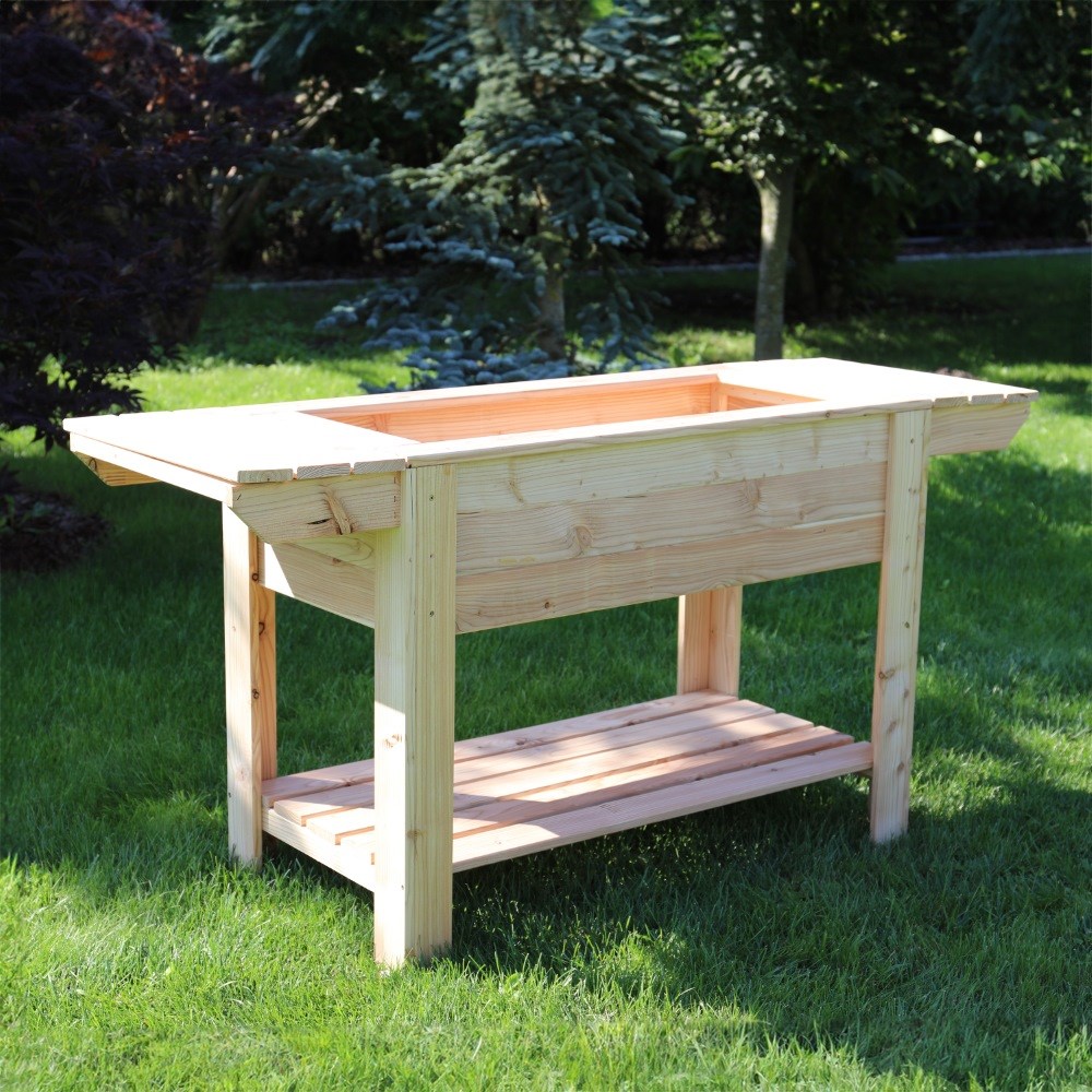 Ron Larch Wooden Planter With Side Shelves