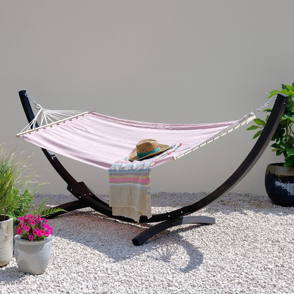 Single Hammock With Charcoal Wooden Arc Stand