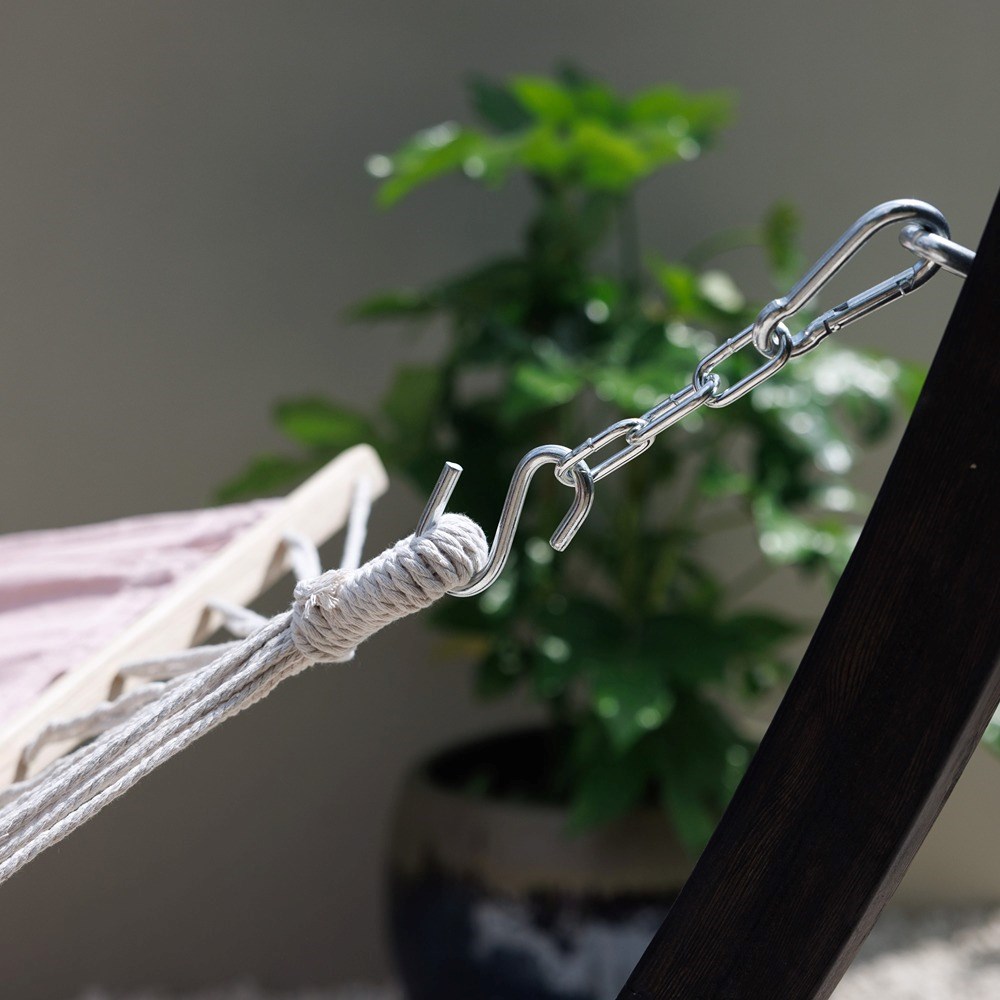 Single Hammock With Charcoal Wooden Arc Stand