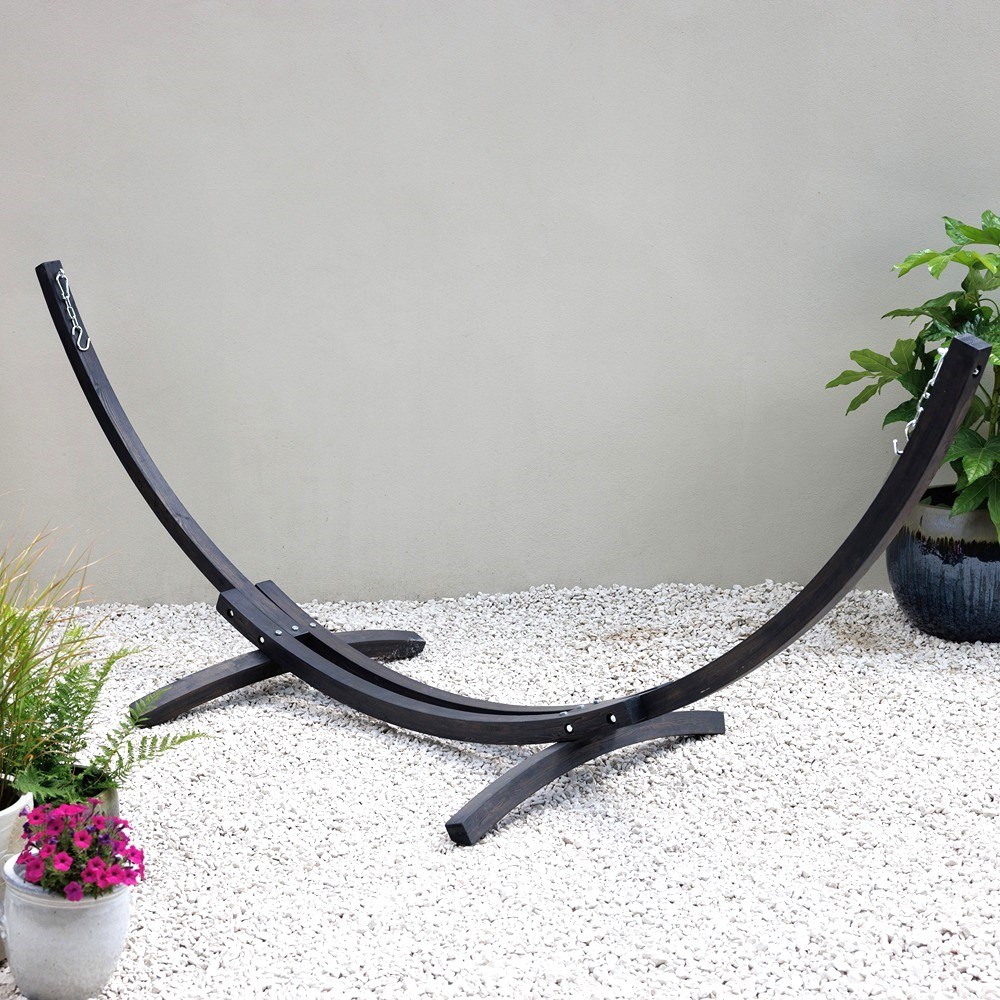 Single Hammock With Charcoal Wooden Arc Stand