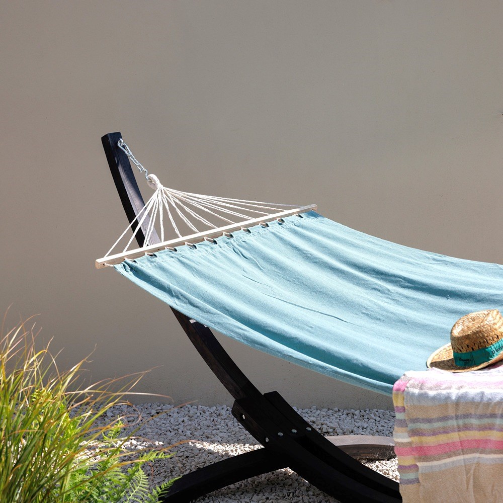 Single Hammock With Charcoal Wooden Arc Stand