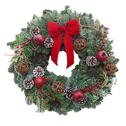 Joyeux Noel wreath - handmade with fresh foliage