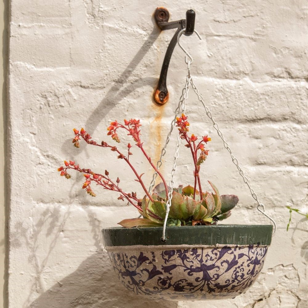 Aged ceramic hanging basket