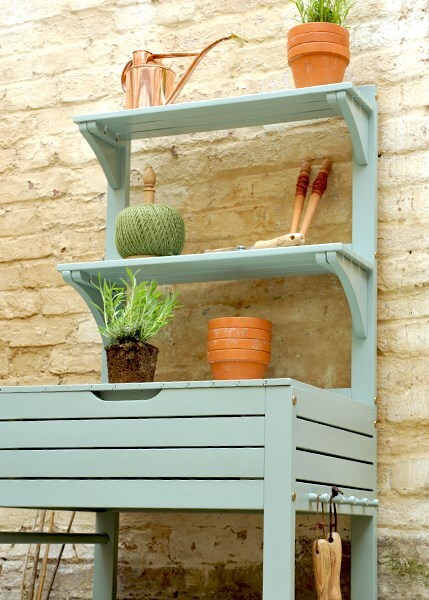 Buy Space saving potting bench with storage - eau de nil 