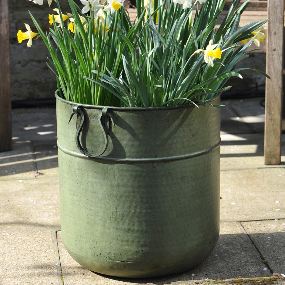 Buy Verdigris tall metal planter: Delivery by Crocus