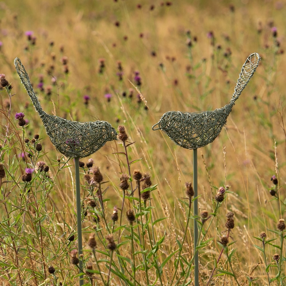 Wire bird on a stake - green