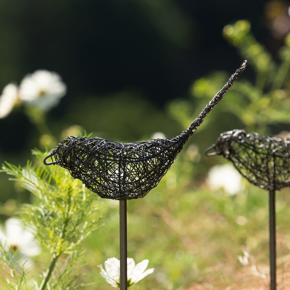 Wire bird on a stake - pewter