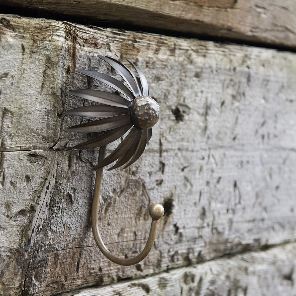 Echinacea plant hook - antique brass