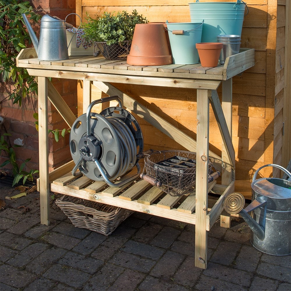 Wooden garden potting bench - natural