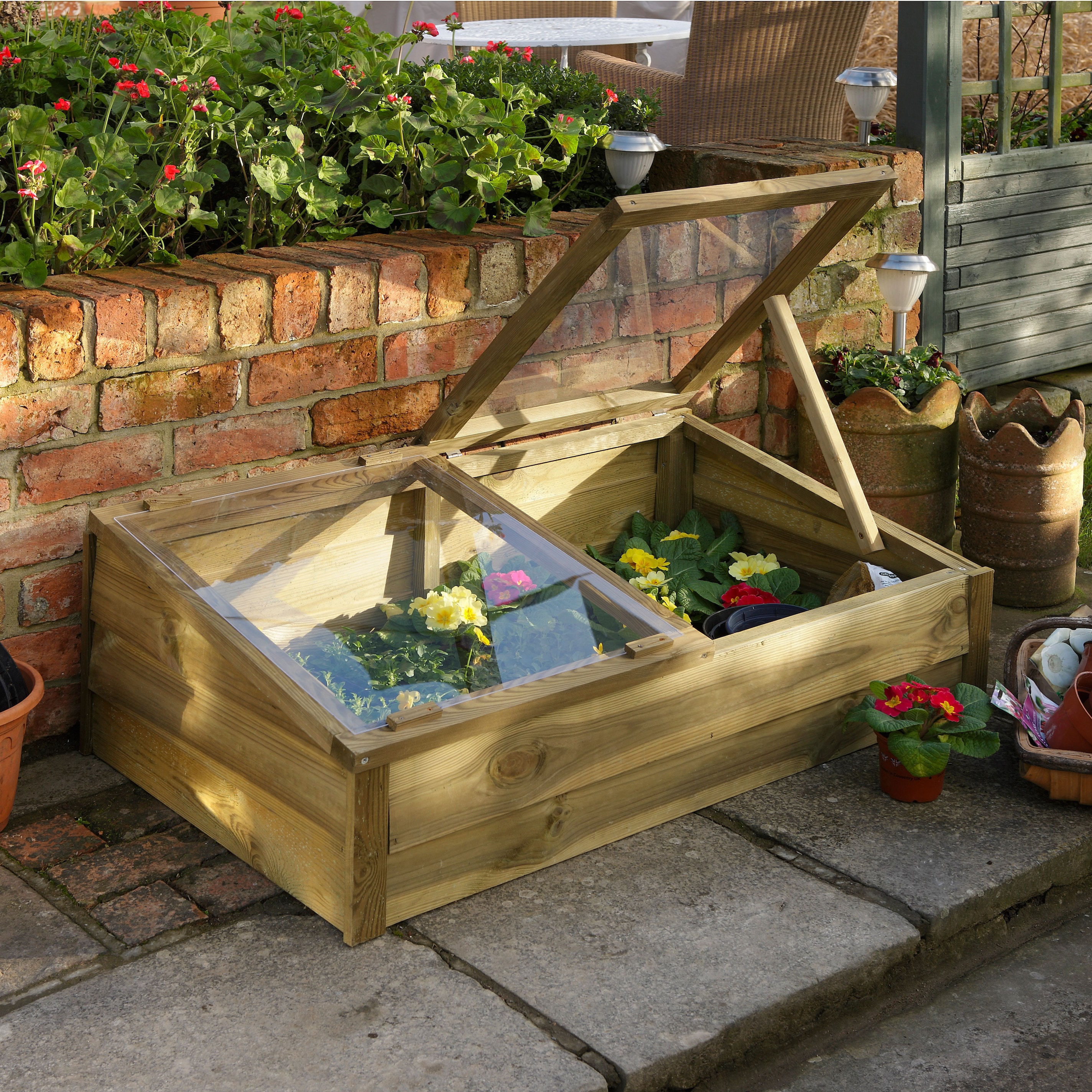 Large overlap wooden coldframe - natural