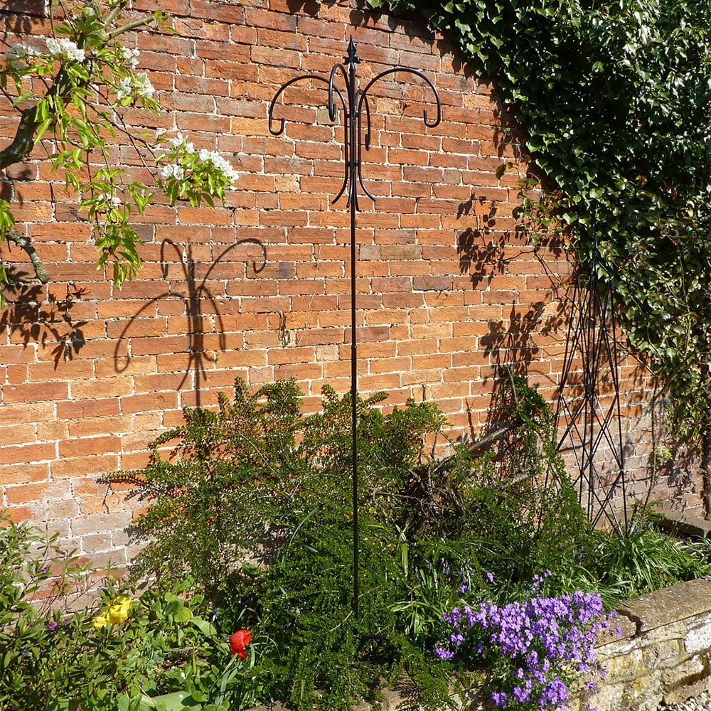 Four way crook for bird feeders - black