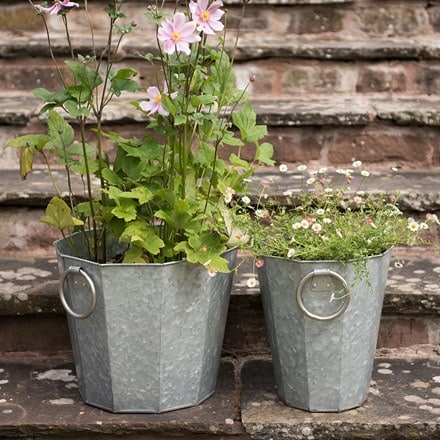 Faceted galvanised planter