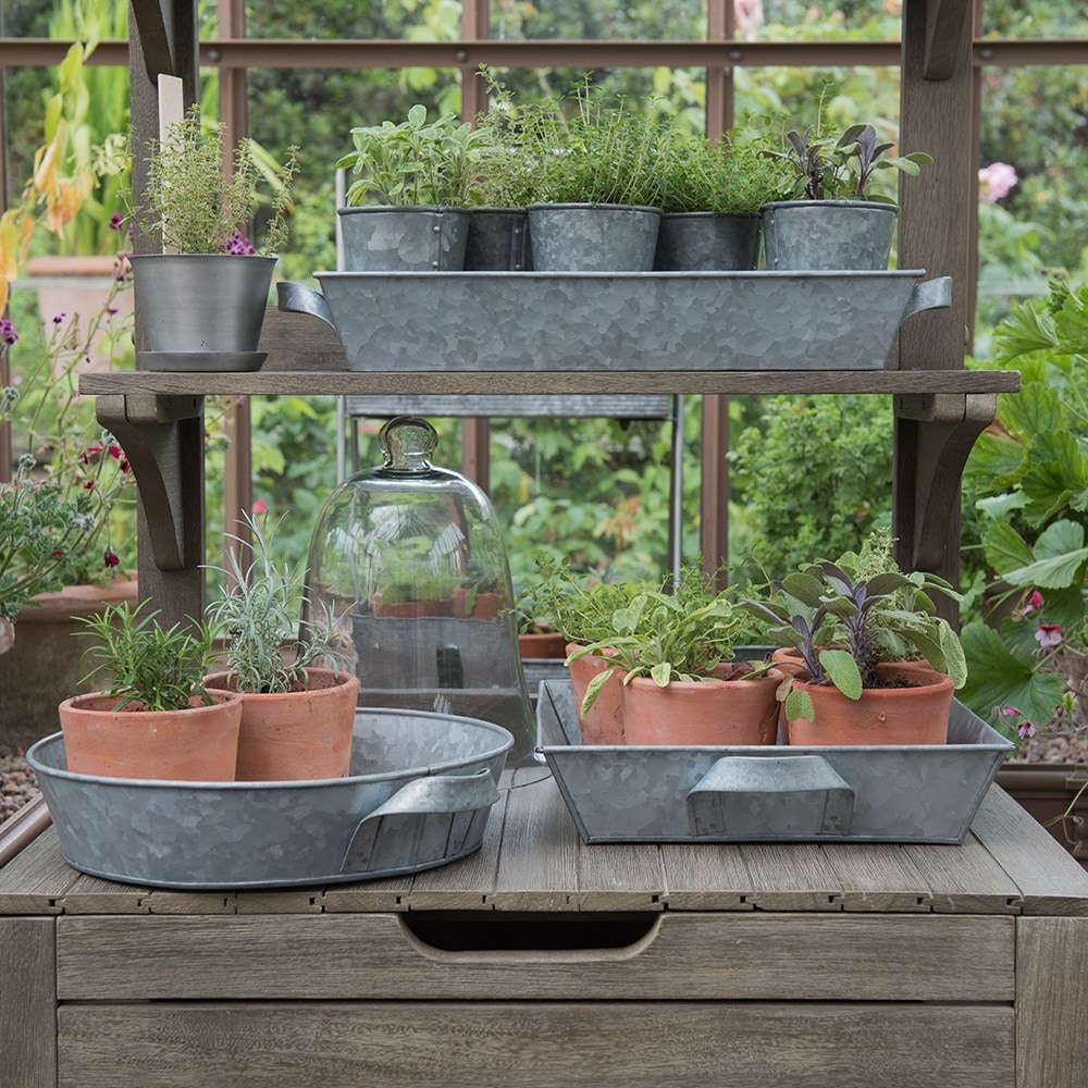 Galvanised tray with handles