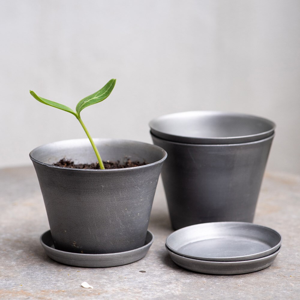 Aluminium grow pots and trays - set of 3