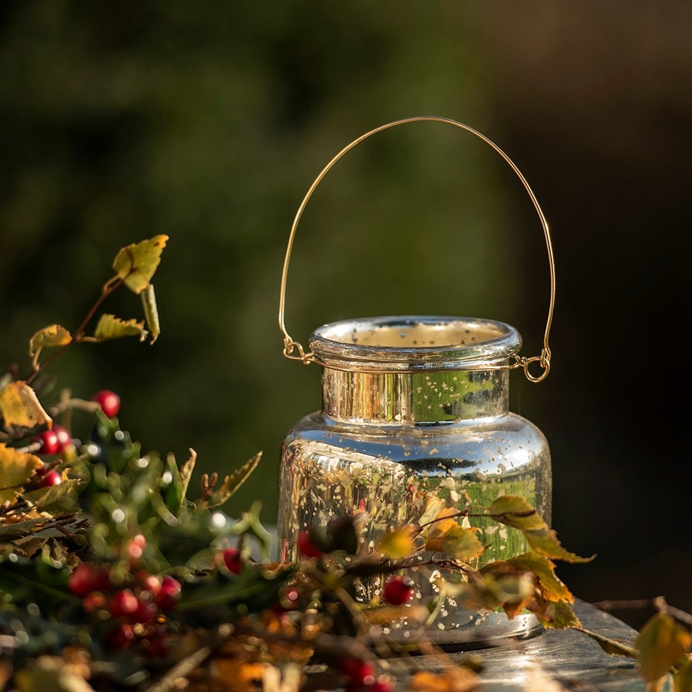 Mercury glass jar lantern