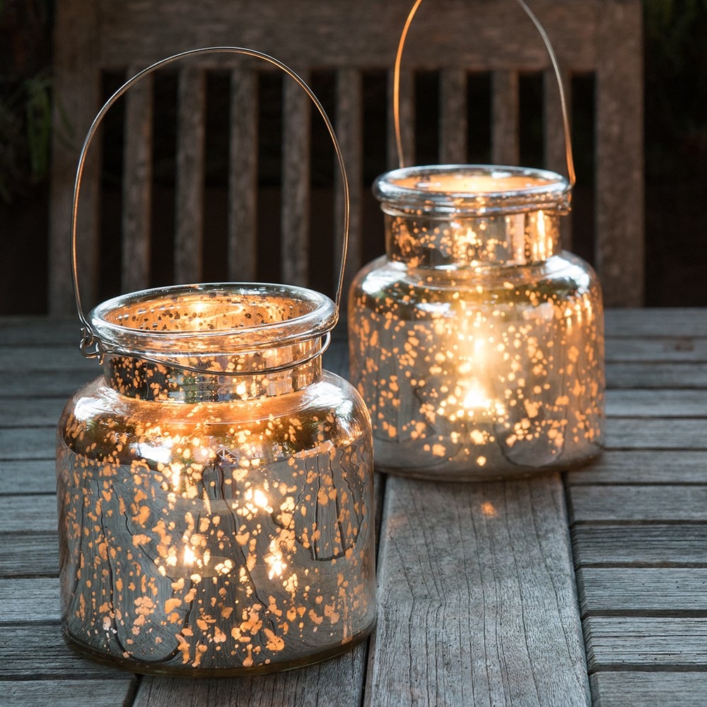 Mercury glass jar lantern