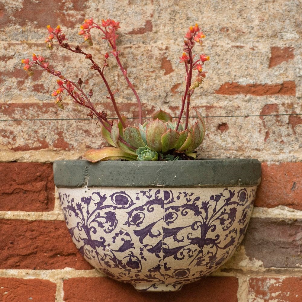 Half round aged ceramic wall planter
