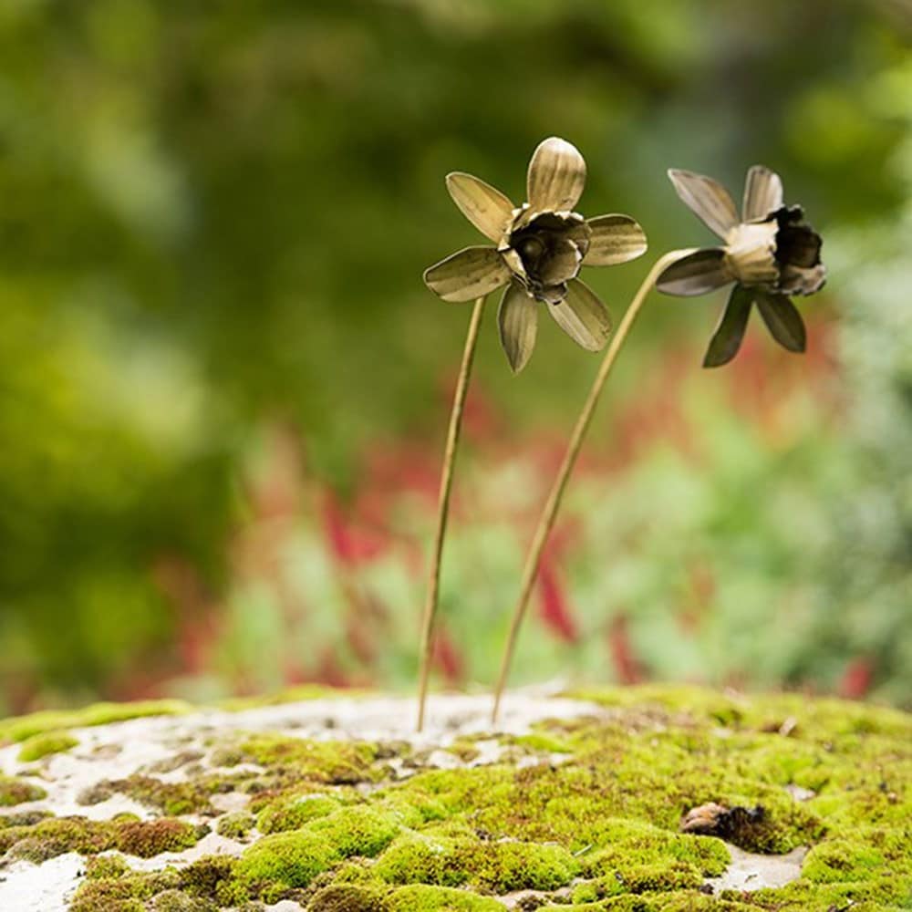 Daffodil flower stake - antique brass