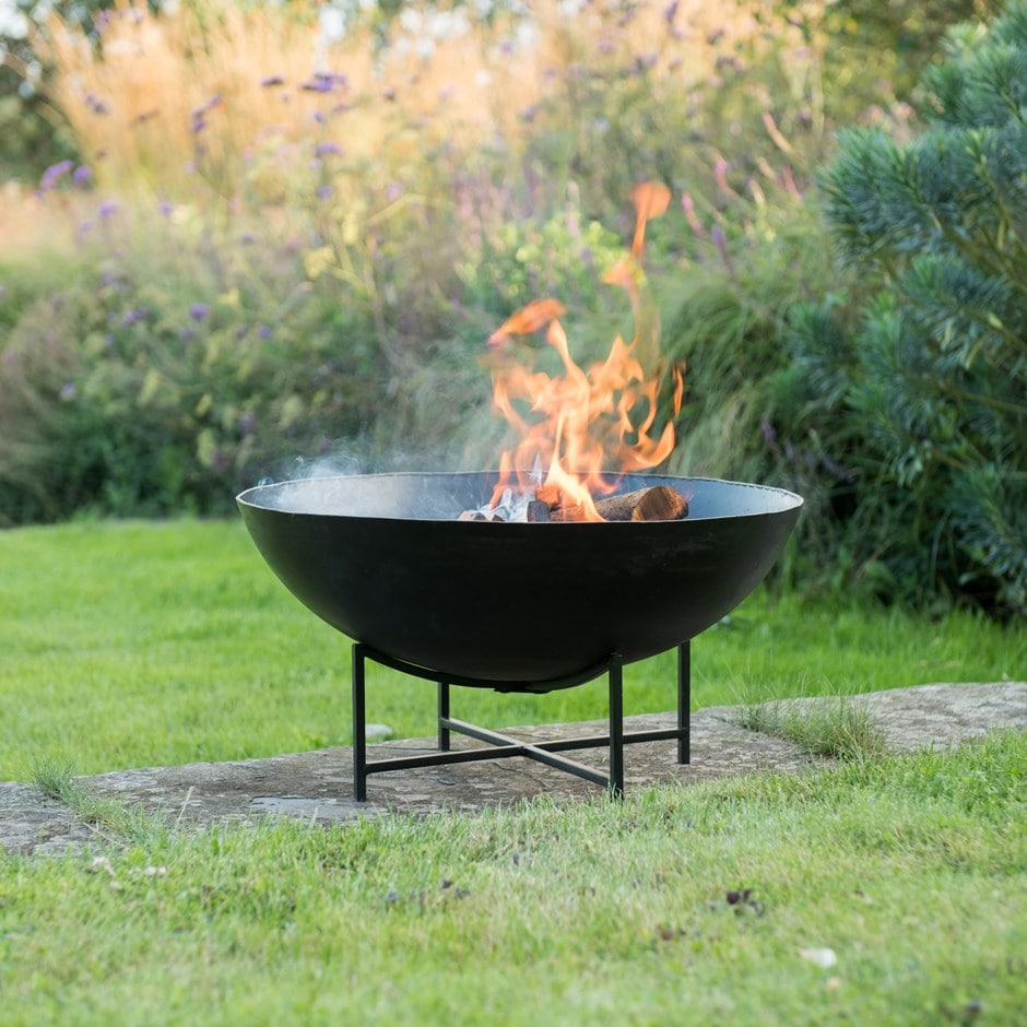 Iron Fire Pit Bowl With Cross Base, How To Clean A Cast Iron Fire Pit