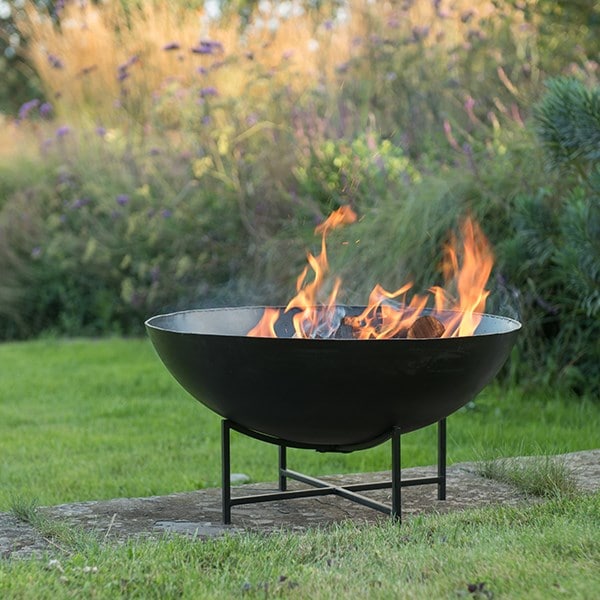 Iron fire pit bowl with cross base
