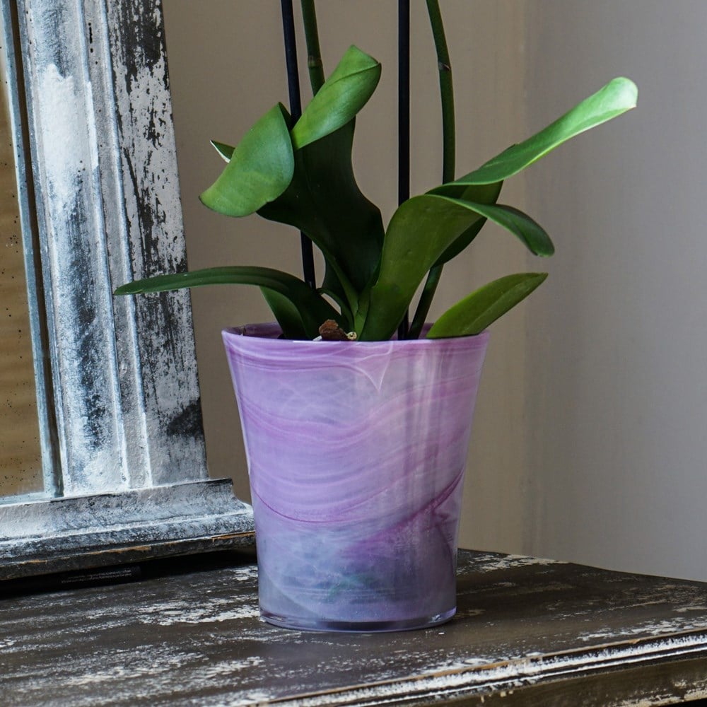 Recycled glass flared orchid pot - violet