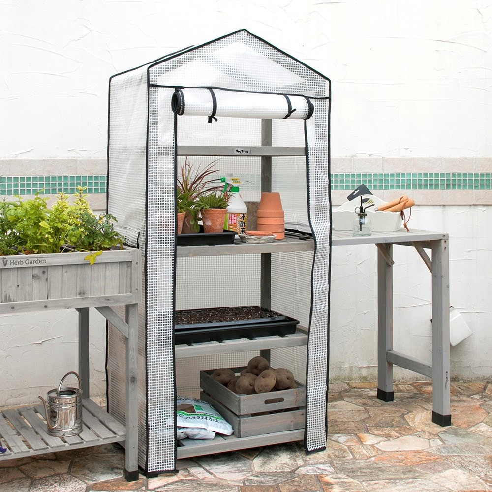 VegTrug wooden growhouse nursery & cover - grey