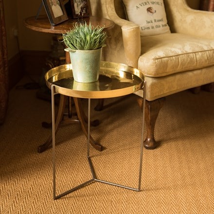 Picture of Polished brass plant tray with fixed rod base