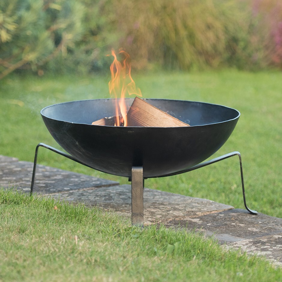 Buy Iron Fire Pit Bowl With Wide Base Free Fire Starter Dome