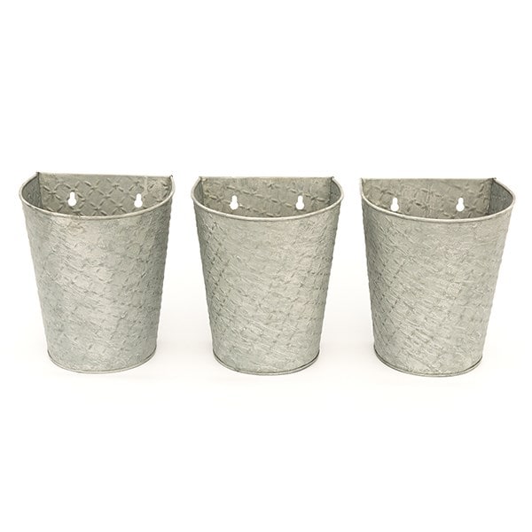 Embossed wall planters antique zinc - set of 3