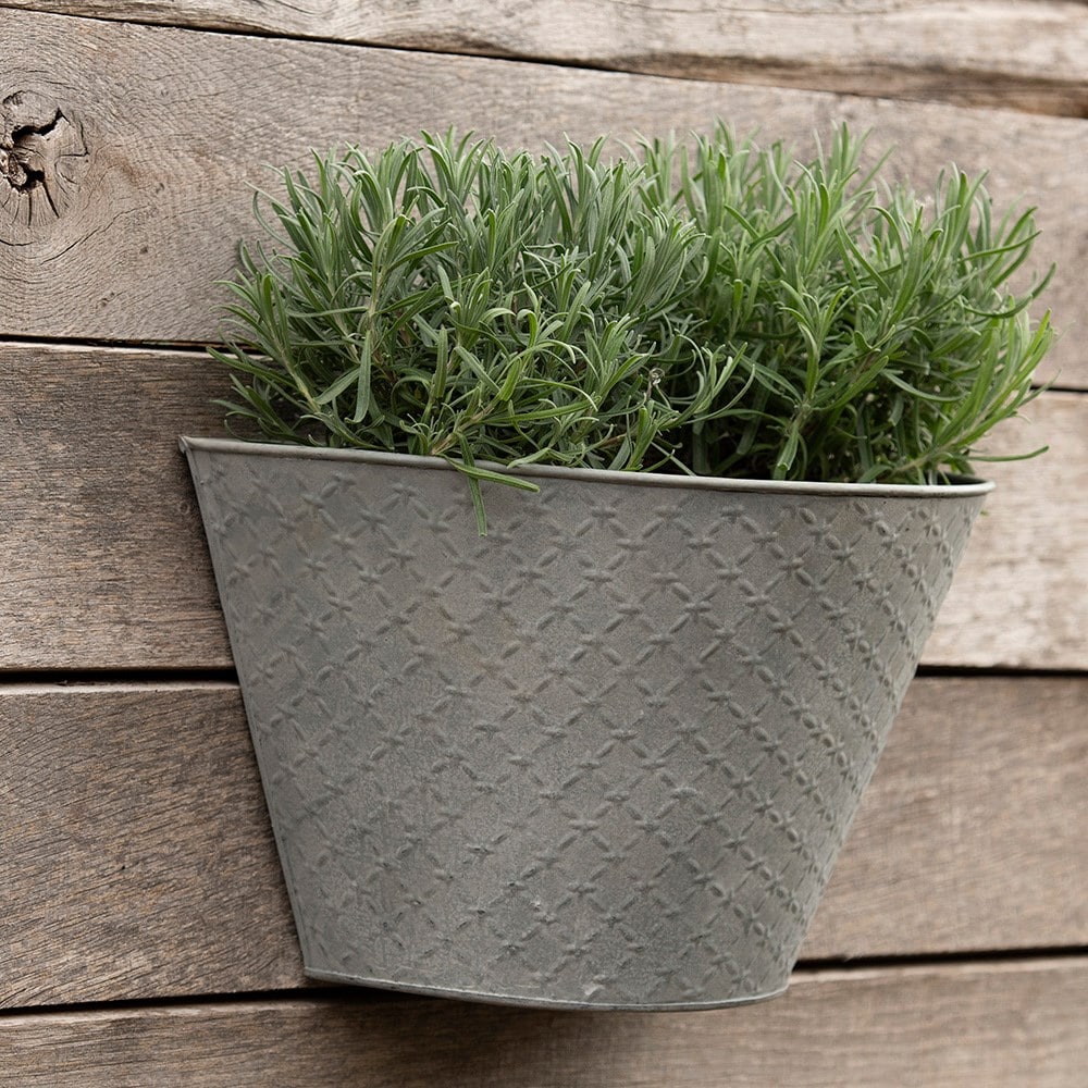 Aged embossed wall planter - aged zinc