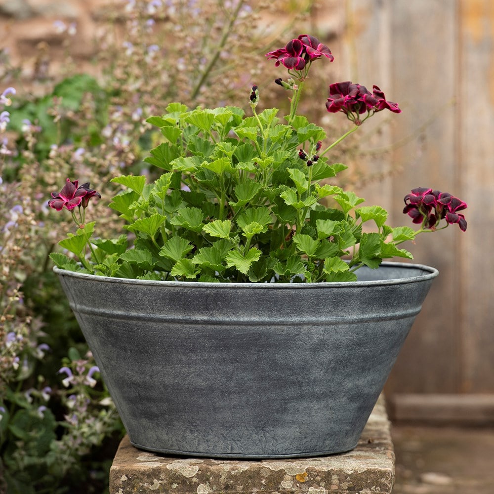 Metal cone planter - aged zinc