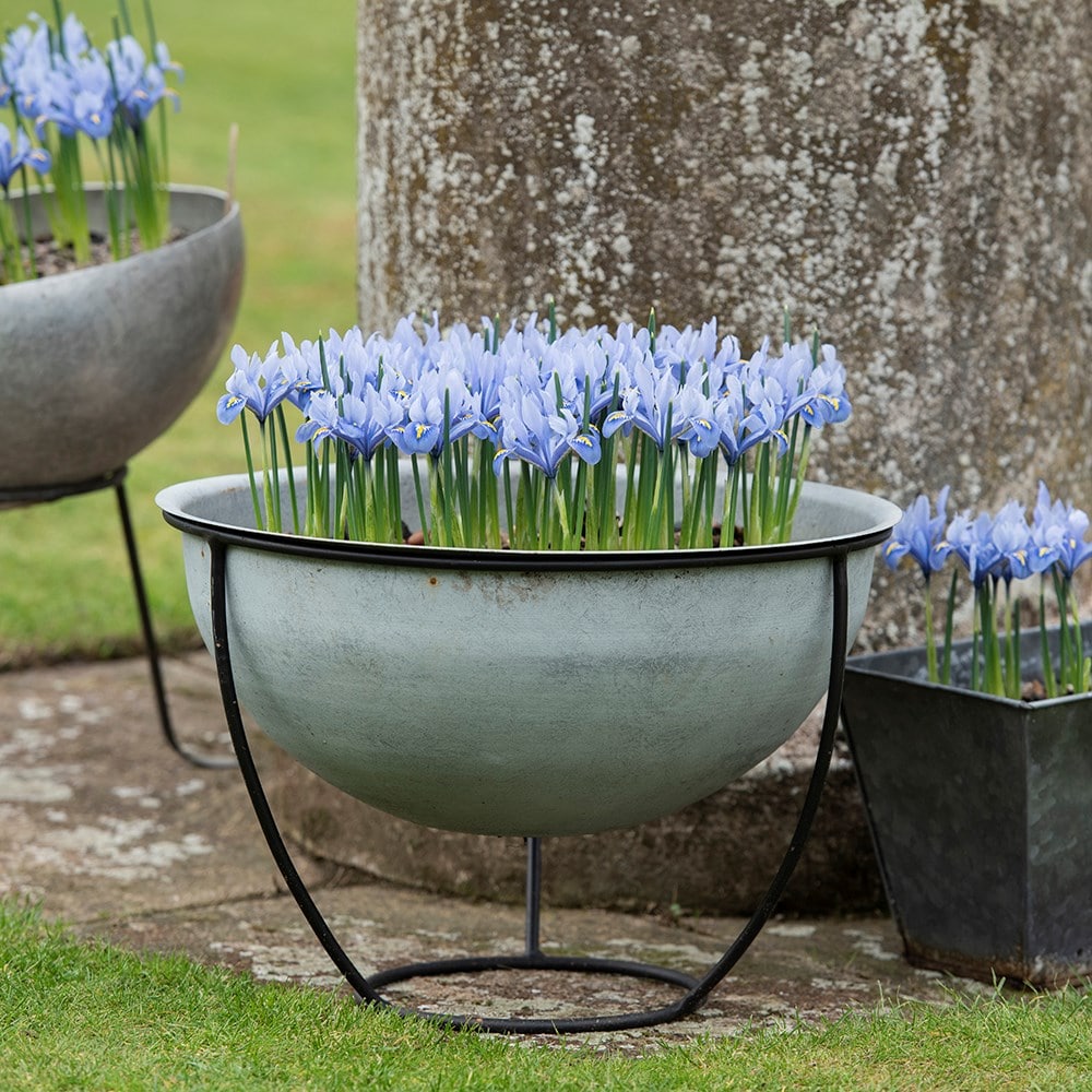 Plant bowl and stand - aged zinc 
