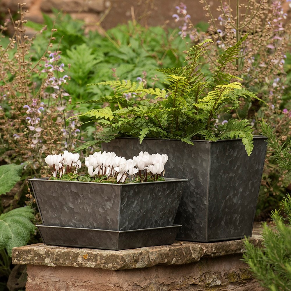 Dark galvanised metal square tray