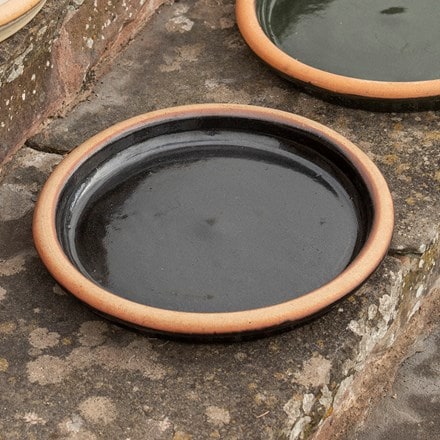 Glazed ceramic bird bath/saucer - black
