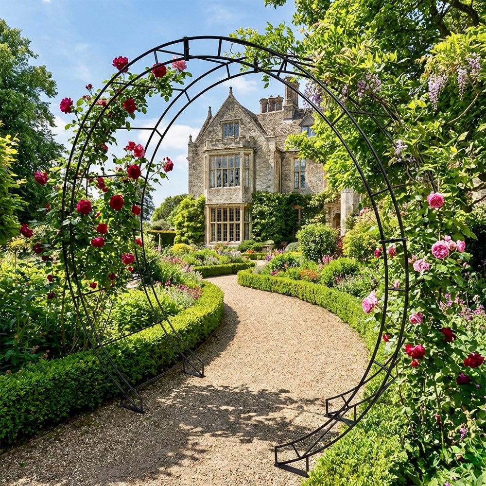Round large moon garden arch - black