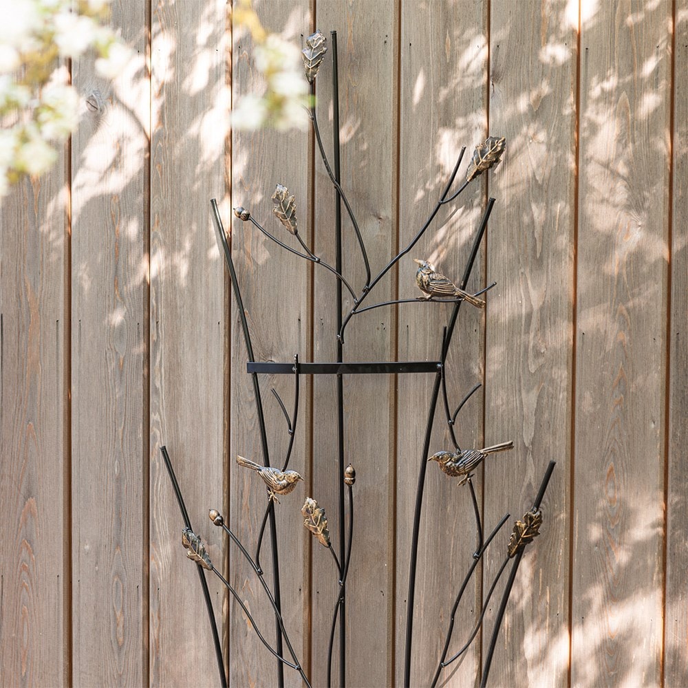 Curved leaf and bird trellis - bronze