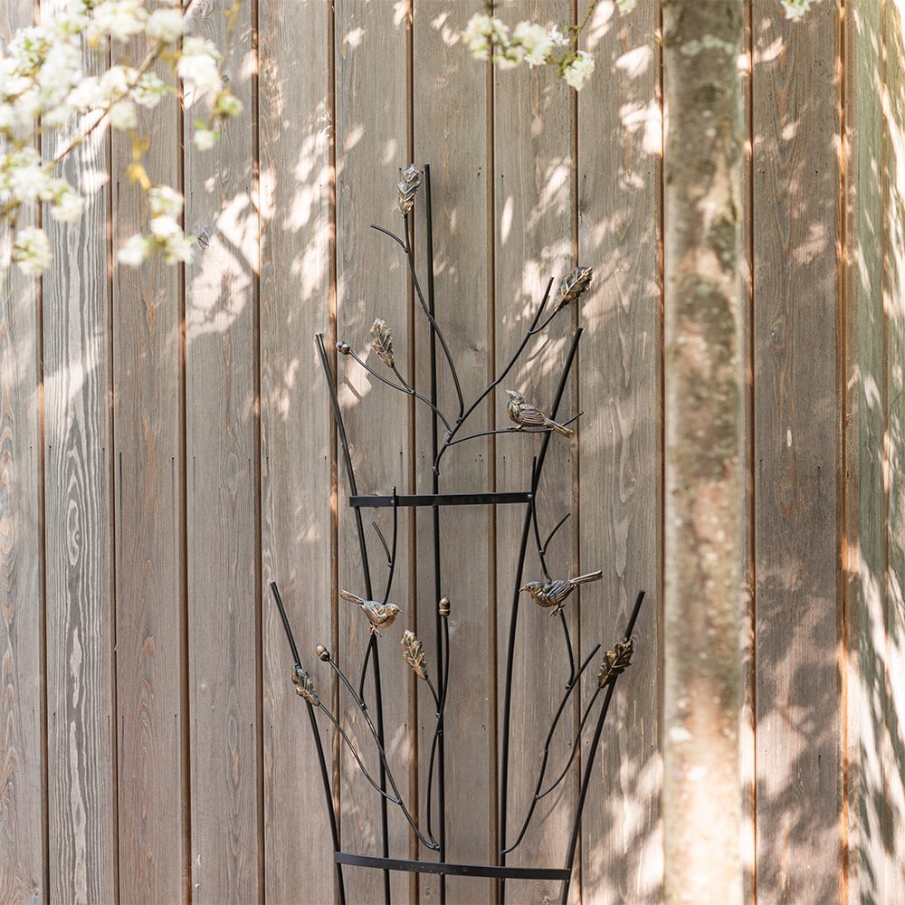 Curved leaf and bird trellis - bronze