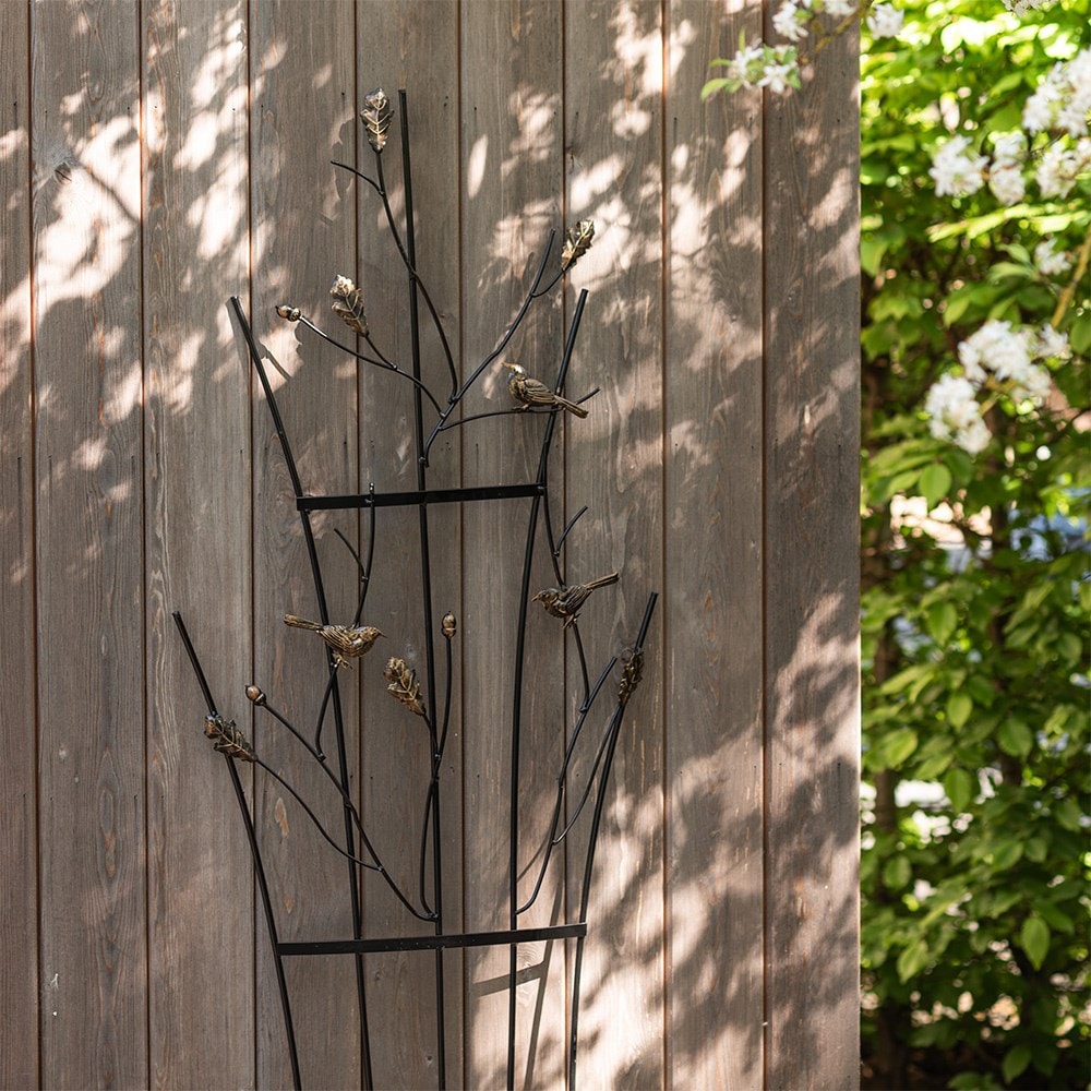 Curved leaf and bird trellis - bronze