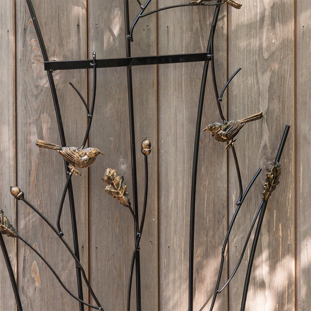 Curved leaf and bird trellis - bronze