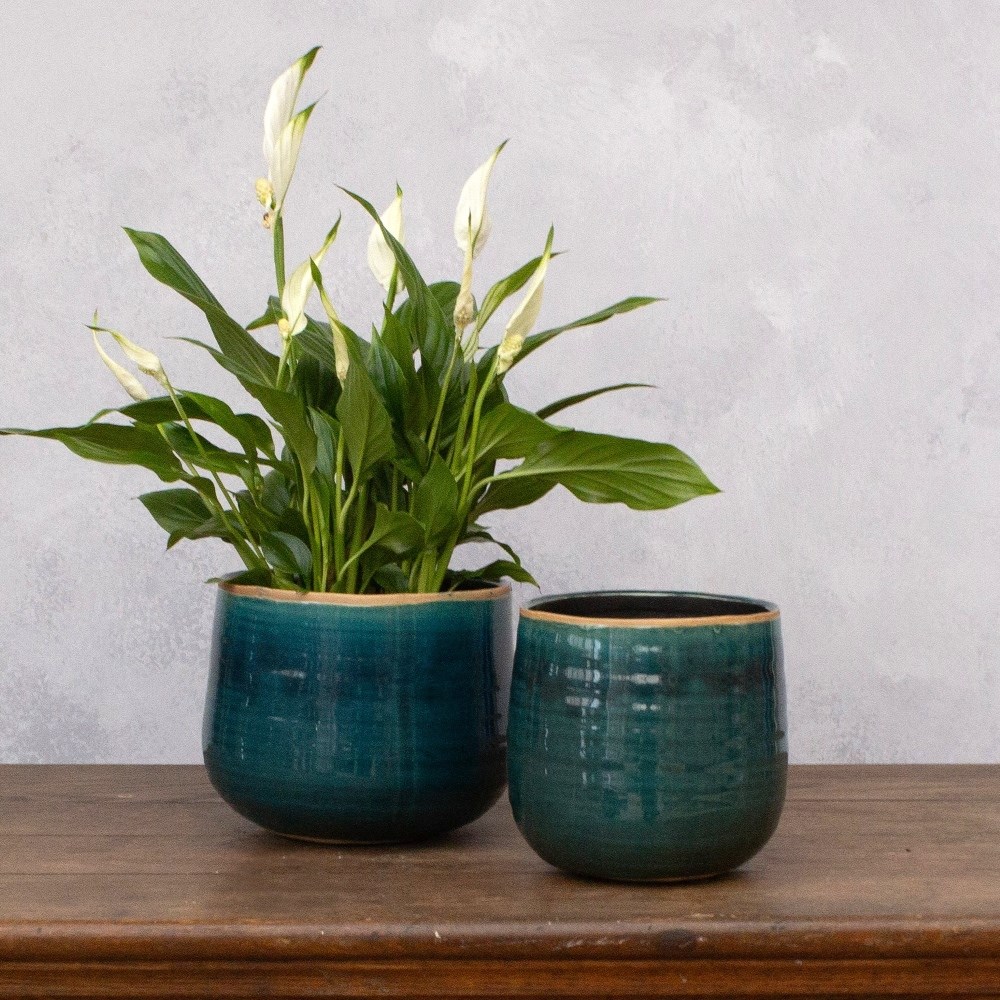 Crackle glaze plant pot - teal